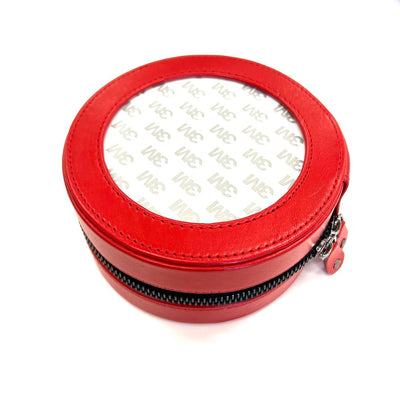 Leather 5" Round Jewelry Case with Zipper Closure