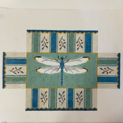 Blue, Teal & White Dragonfly Brick Cover Needlepoint Canvas