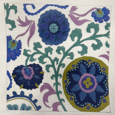 Blue Floral Square Needlepoint Canvas