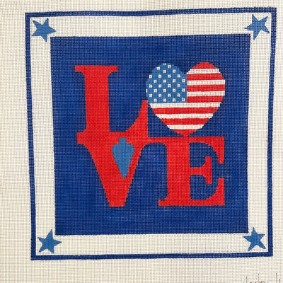 Robt. Indiana Style LOVE w/ American Flag Heart Needlepoint Canvas