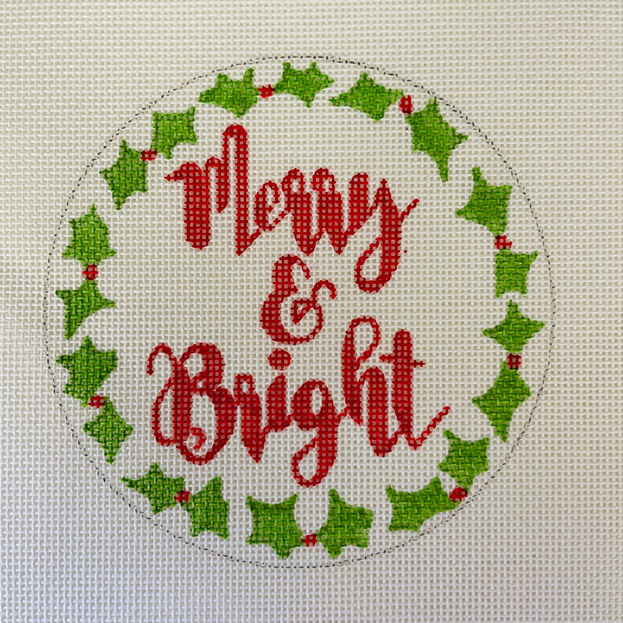 Merry & Bright Round Ornament Needlepoint Canvas