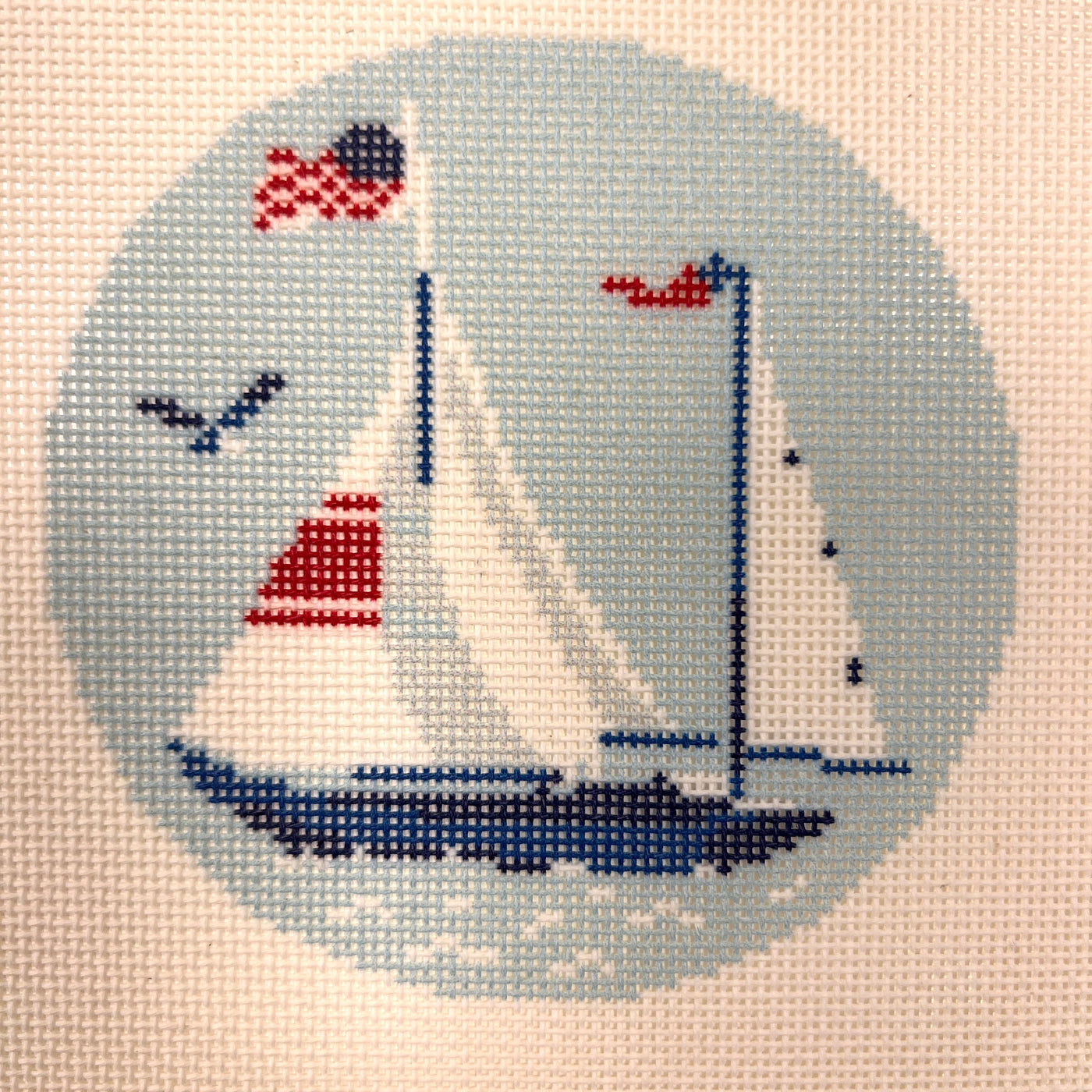 Sailing Yacht Round Ornament Needlepoint Canvas