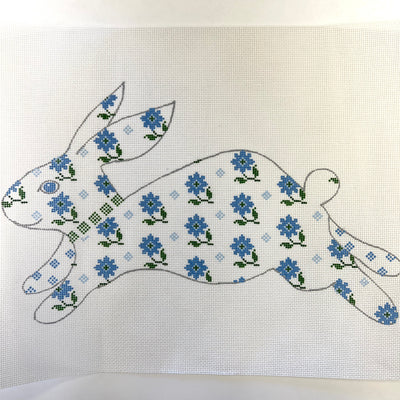 Rabbit in Blue Flower Pattern Needlepoint Canvas