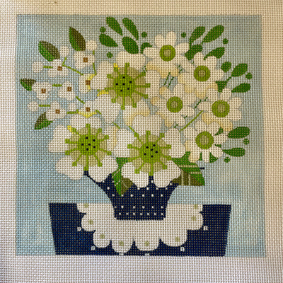Green & White Bouquet Needlepoint Canvas