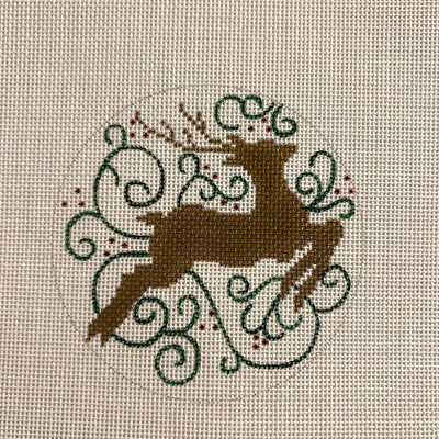 Gold Reindeer on White Ornament Needlepoint Canvas