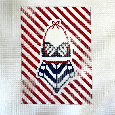Two-Piece Navy Stripe with Red Trim Bathing Suit Needlepoint Canvas