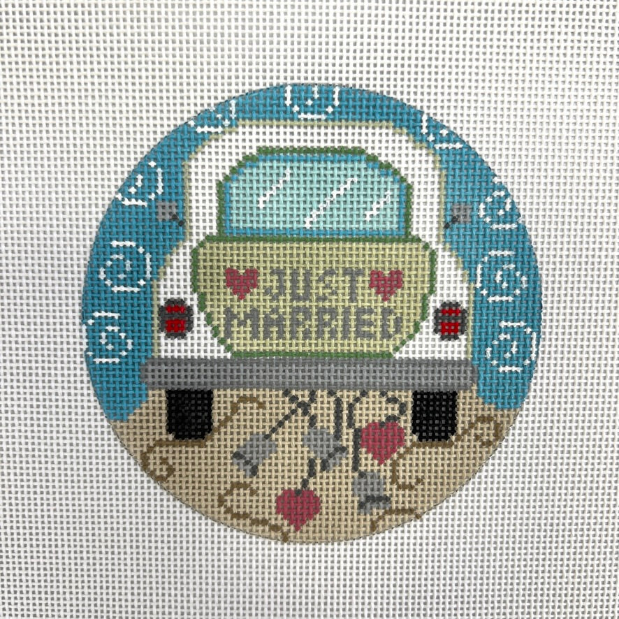 Just Married White Car Needlepoint Canvas