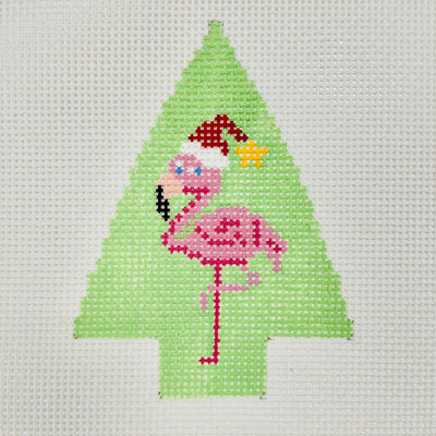 Green Tree with Pink Flamingo Ornament Needlepoint Canvas