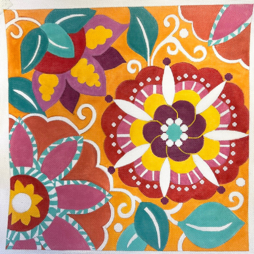 Pink and Orange Pinwheel Floral Needlepoint Canvas