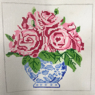 Small Vase of Roses Needlepoint Canvas