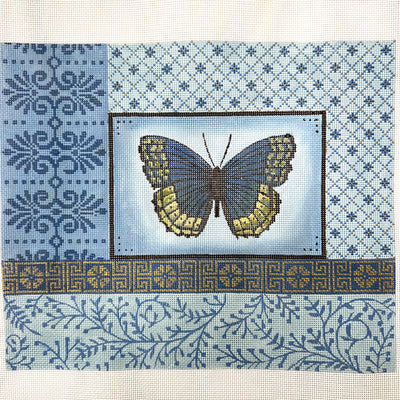 Blue Butterfly & Borders Needlepoint Canvas