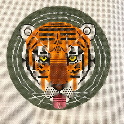 Cool Carnivore Tiger Round Needlepoint Canvas