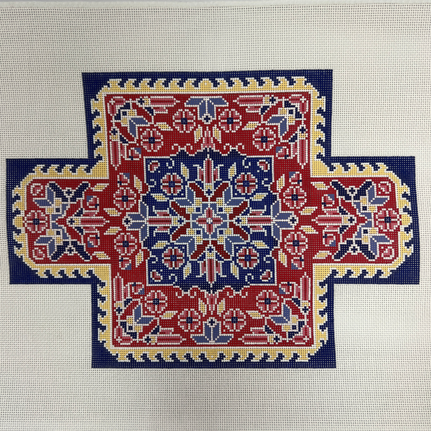 Red, Blue & Yellow Tabriz Brick Cover Needlepoint Canvas