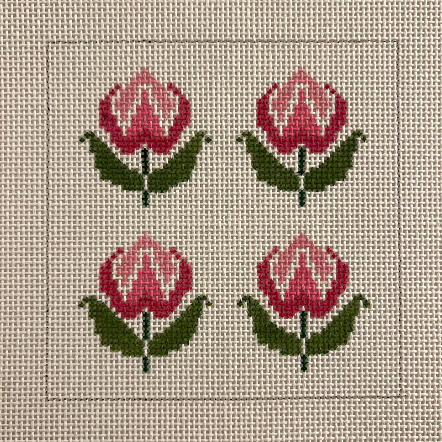 Four Roses Insert - Pink or Blue Needlepoint Canvas