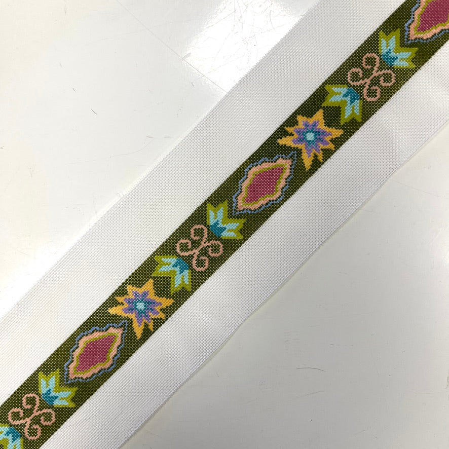 Green Floral Belt or Crossbody Strap Needlepoint Canvas