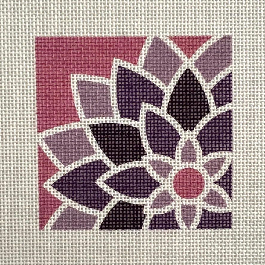 Square Purple Graphic Flower Needlepoint Canvas