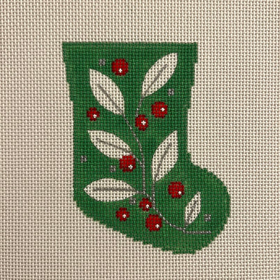 Holly Leaf Mini Stocking  Ornament Needlepoint Canvas