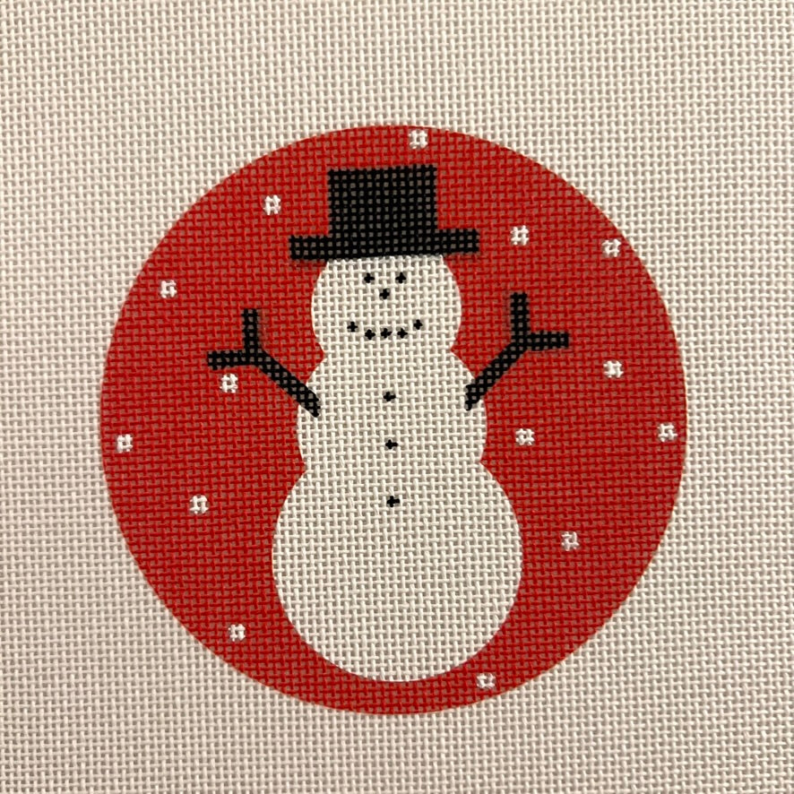 Snowman on Red with Dots Ornament Needlepoint Canvas