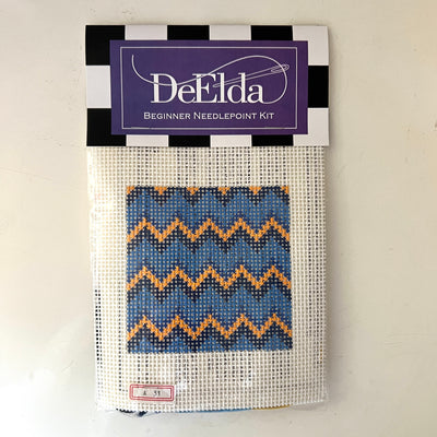 DeElda Blue and Gold Pattern Needlepoint Kit (includes fiber)