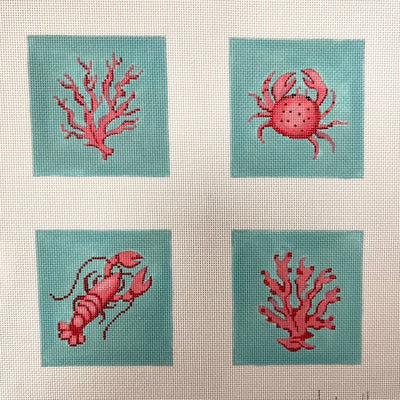 Crustaceans & Corals on Caribbean Coasters Needlepoint Canvas