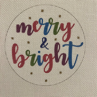 Merry & Bright on White Ornament Needlepoint Canvas