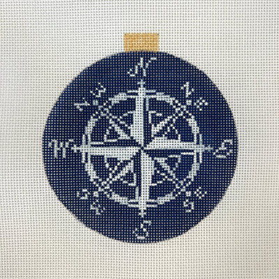 Compass rose ornament needlepoint canvas in navy blue