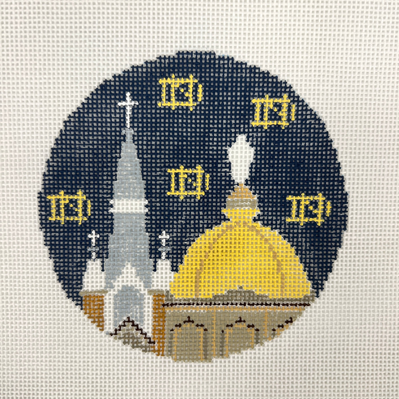 Notre Dame Round Ornament Needlepoint Canvas