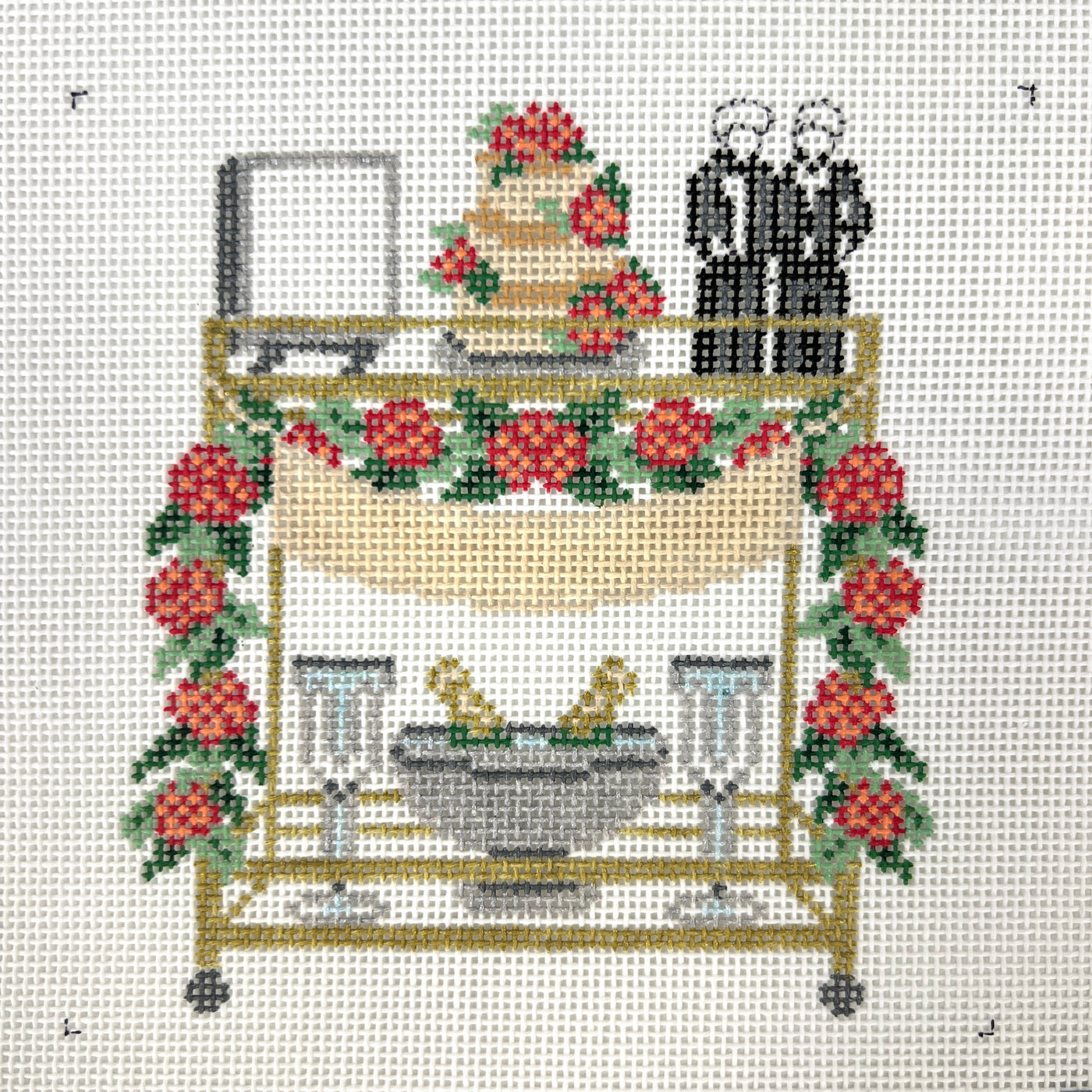 Wedding Bar Cart - Two Grooms in Tuxes Needlepoint Canvas