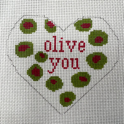 Olive You Heart Ornament Needlepoint Canvas