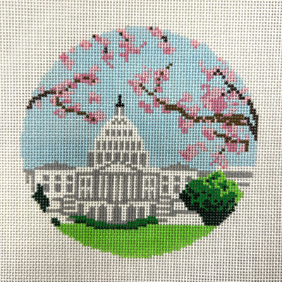 Capitol with Cherry Blossoms Ornament Needlepoint Canvas