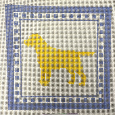 Yellow Lab with Blue Border Needlepoint Canvas