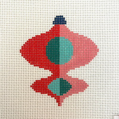 Red, Pink, Teal Antique Ornament Needlepoint Canvas