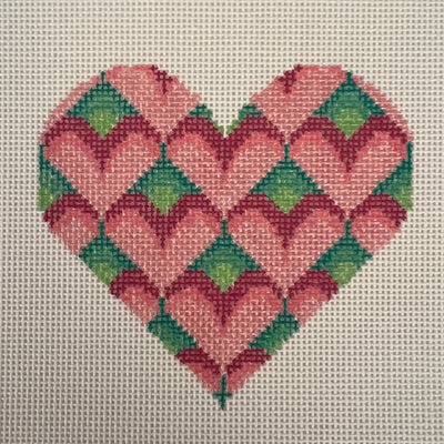 Pink & Teal Bargello Hearts Heart Needlepoint Canvas