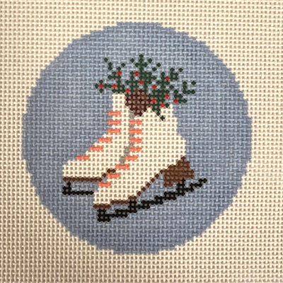 Ice Skates with Holly Ornament Needlepoint Canvas