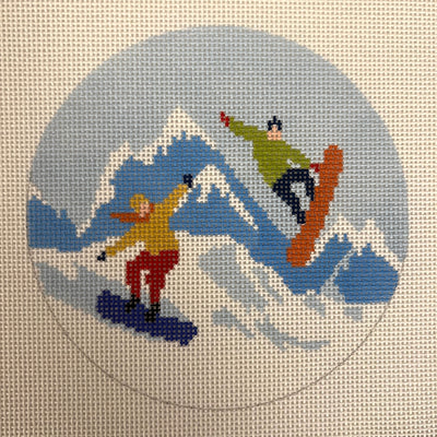 Snowboarding Round Ornament Needlepoint Canvas