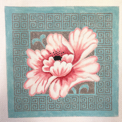 Pink Blossom on Turquoise and Silver Needlepoint Canvas
