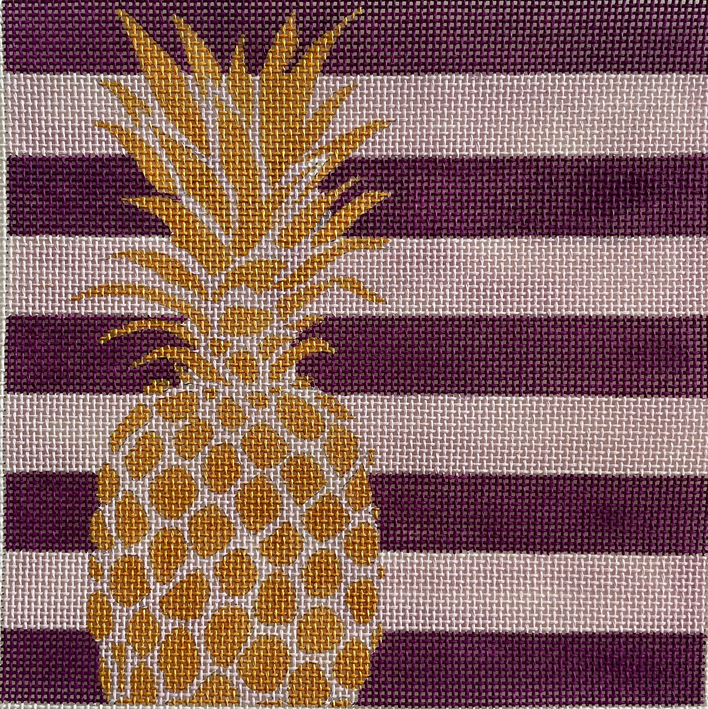 Gold Coast Pineapple Pinkand Purple Stripes Needlepoint Canvas