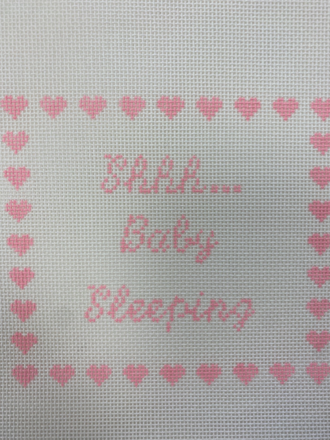 Shhh Baby Sleeping Pink Silver Stitch Handpainted Needlepoint Canvas Size: 5.5" x 5.5" / 18 Mesh