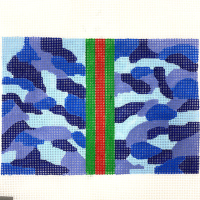 Camouflage Clutch-Blue Silver Stitch Handpainted Needlepoint Canvas Size: 9" x 6.25" / 13 Mesh