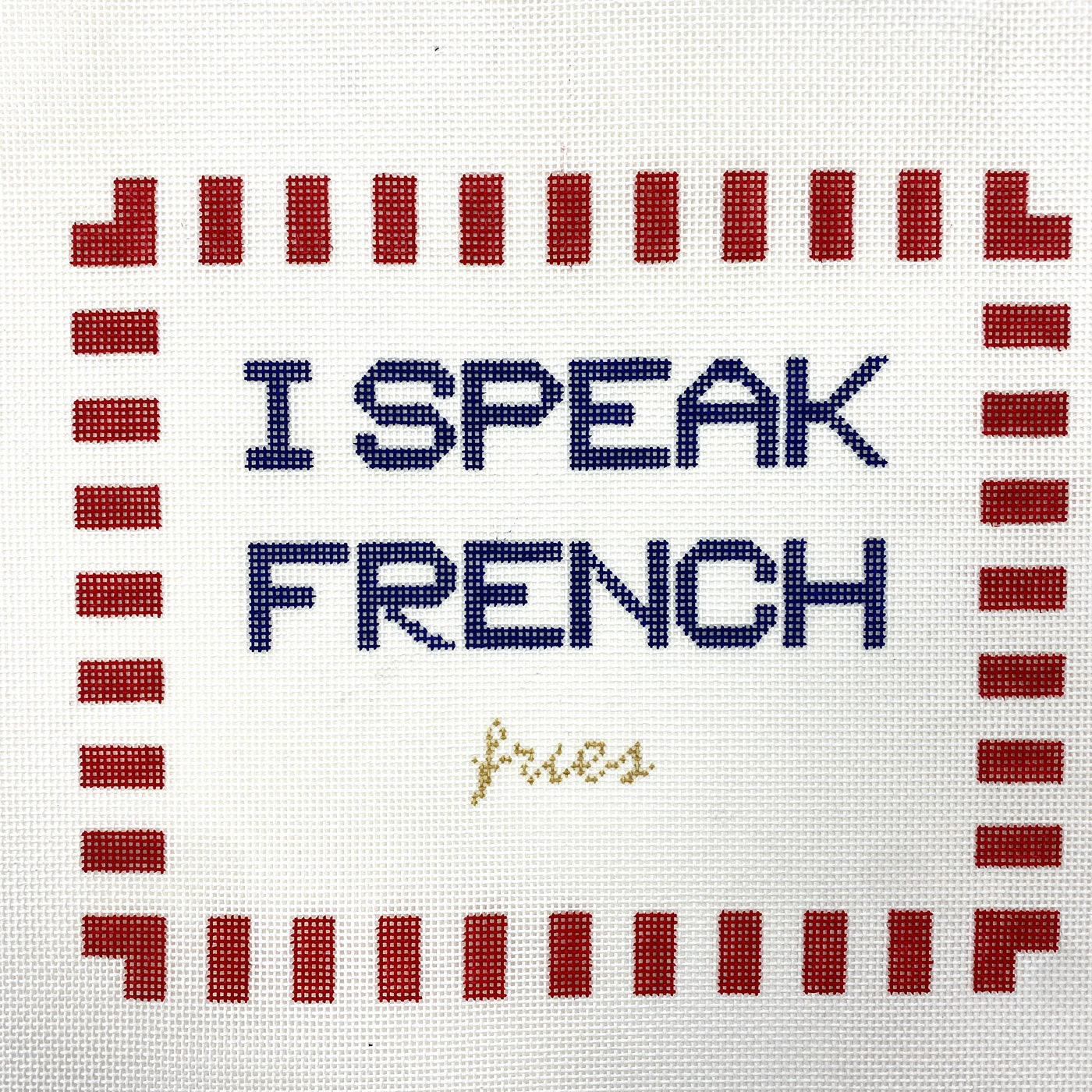 I Speak French Fries Silver Stitch Handpainted Needlepoint Canvas Size: 10.5" x 8.5" / 13 Mesh