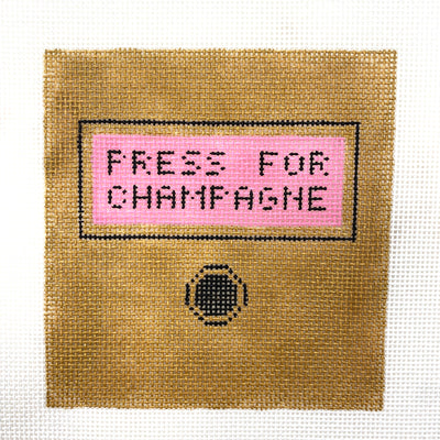 Press for Champagne Silver Stitch Handpainted Needlepoint Canvas Size: 4" x 4" / 18 Mesh