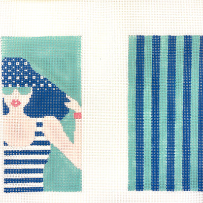 Girl with Blue Hat Eyeglass Case Needlepoint Canvas