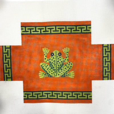 Frog & Greek Key on Orange Brick Cover Needlepoint Canvas