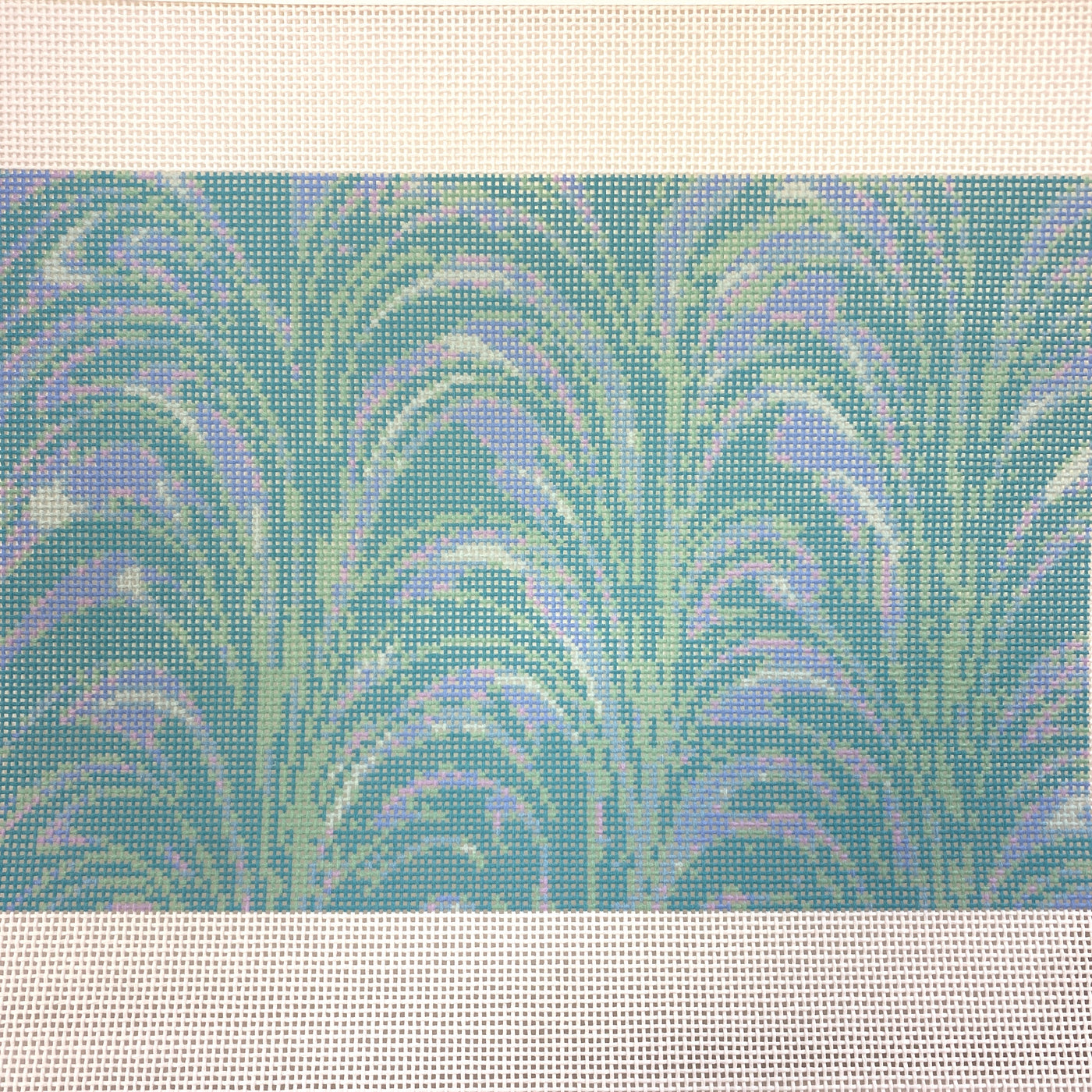 Teal Green Feathered Fan Marbled Clutch Canvas Needlepoint Canvas