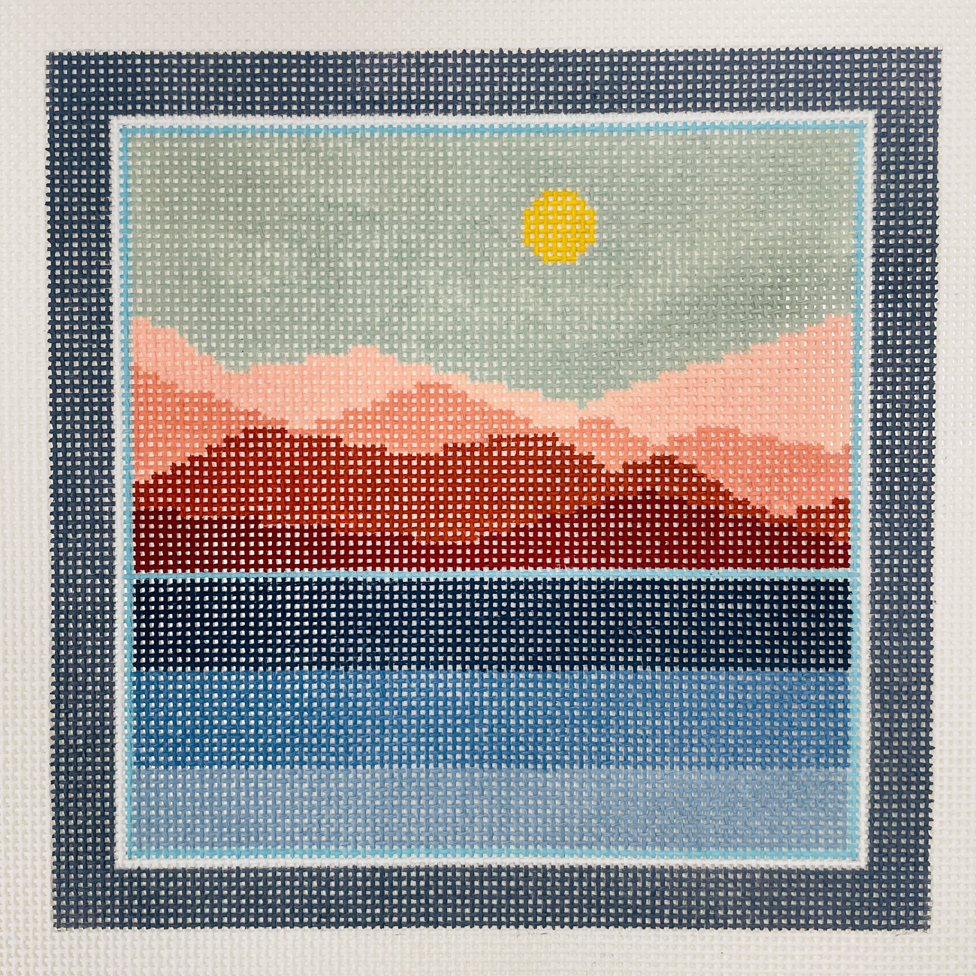 Terra Cotta and Blue Landscape Needlepoint Canvas