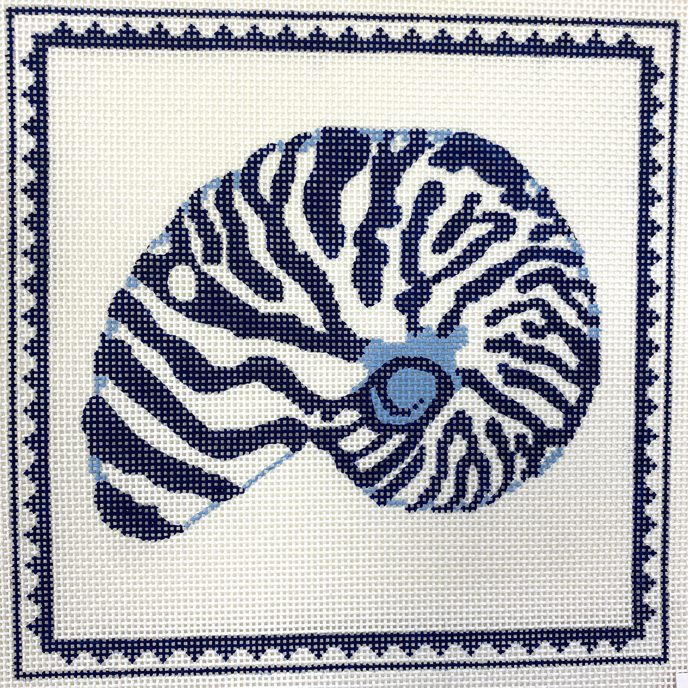 Nautilus Shell in Blue - Large Needlepoint Canvas
