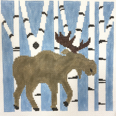 Moose in Birch Needlepoint Canvas