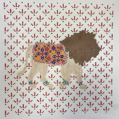 Lion with Red & White Background Needlepoint Canvas