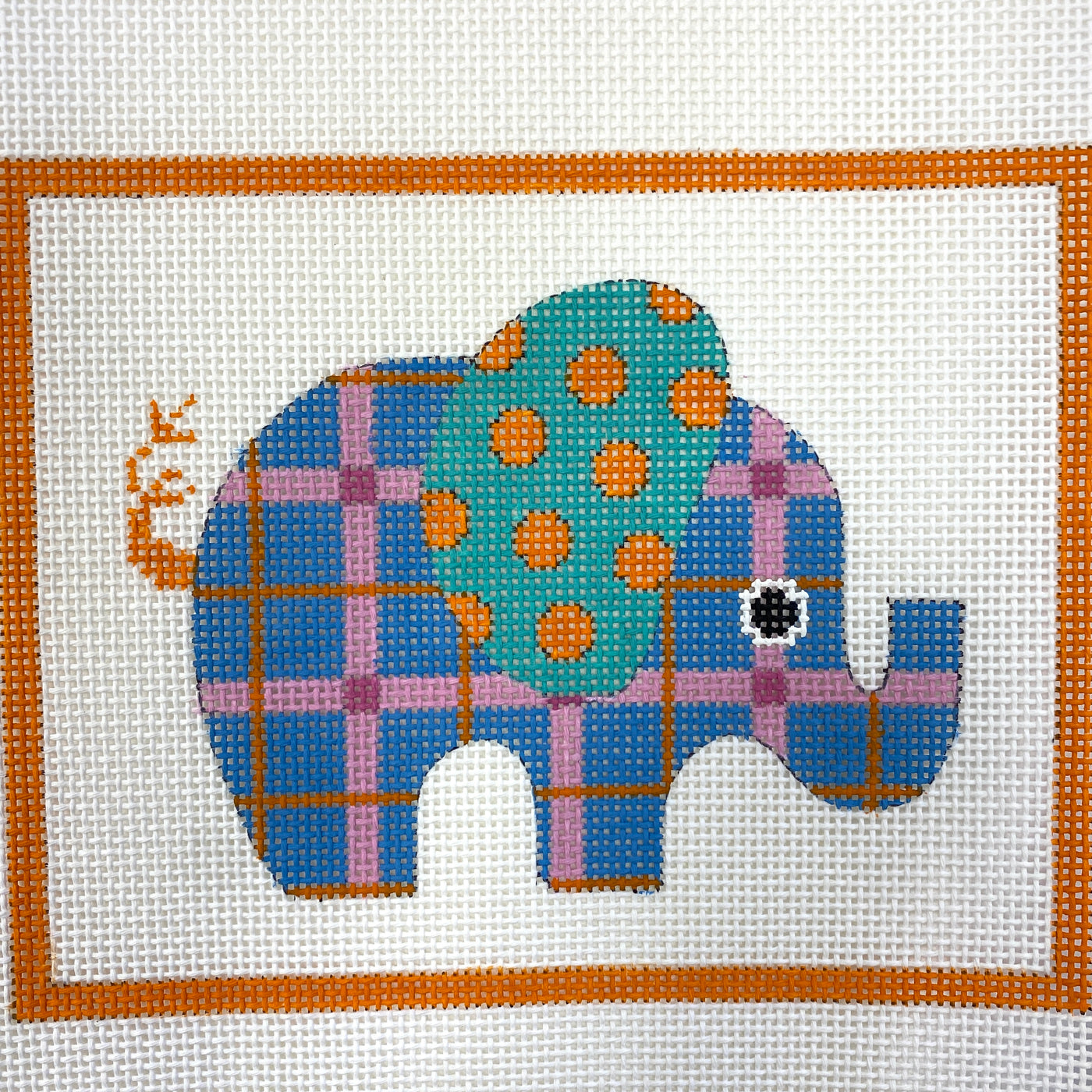 Blue Patterned Elephant Needlepoint Canvas