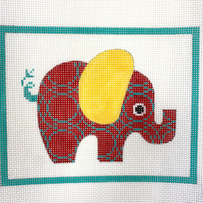 Red Patterned Elephant Needlepoint Canvas